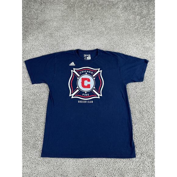 Chicago Fire Shirt Mens Large Blue MLS Soccer Graphic Go-To Tee Cotton Adidas - Picture 1 of 8